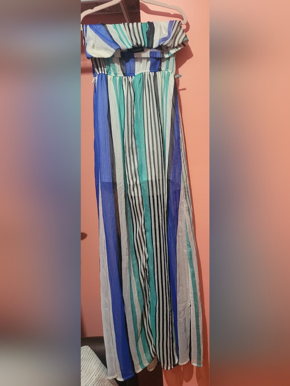 Striped Strapless Maxi Dress in Blue & Teal